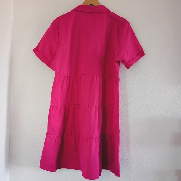 Denim midi shirt dress short sleeve button down tiered style. XL relaxed fit. - Picture 4 of 12